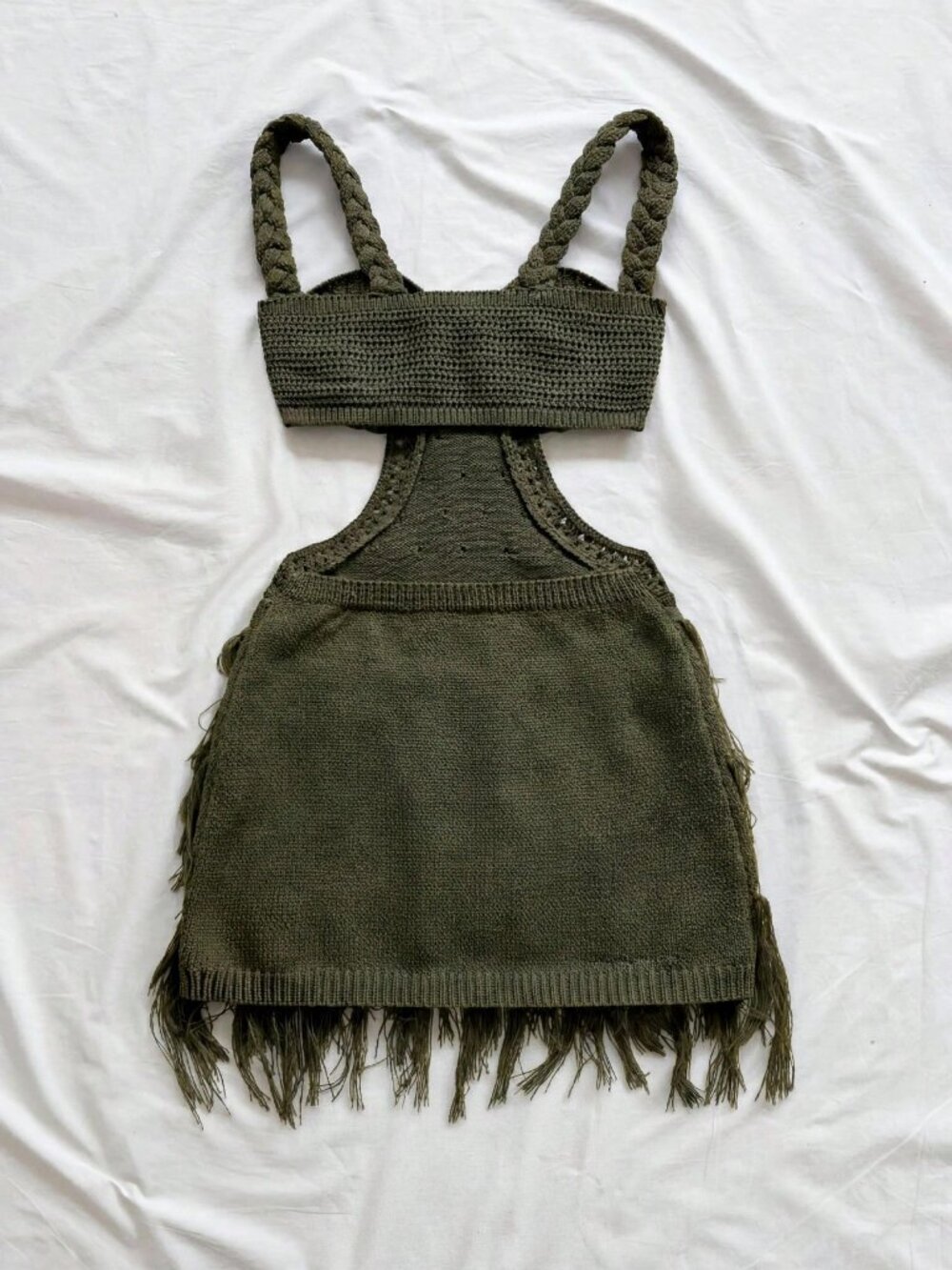 Army Green Sexy Women's Spaghetti Strap Braided Mini Dress - Festival Outfit - Picture 2 of 7